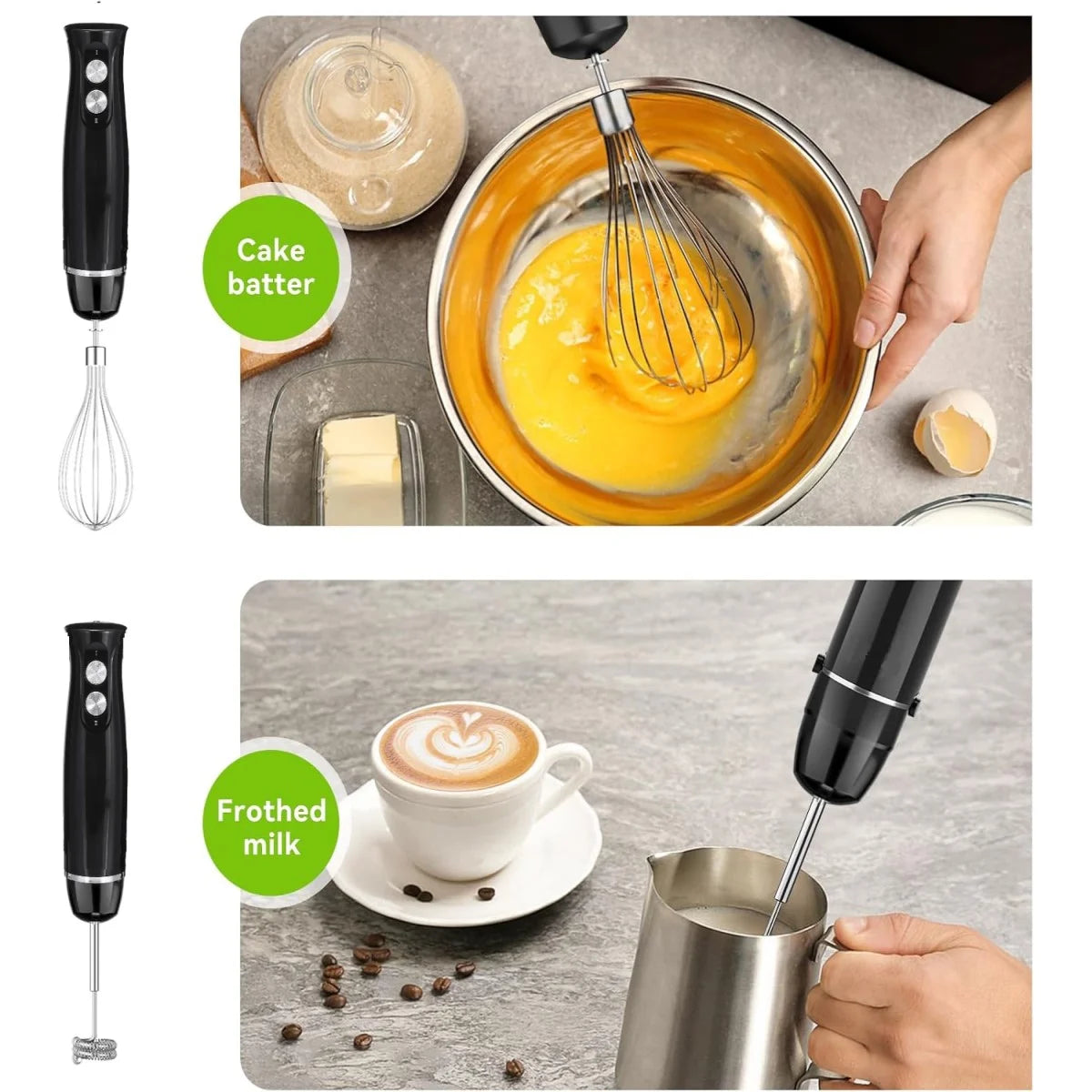 Immersion Hand Blender 5-In-1 Stick Blender with Chopper Beaker Whisk 2 Speed for Smoothies Shakes Sauces,Black