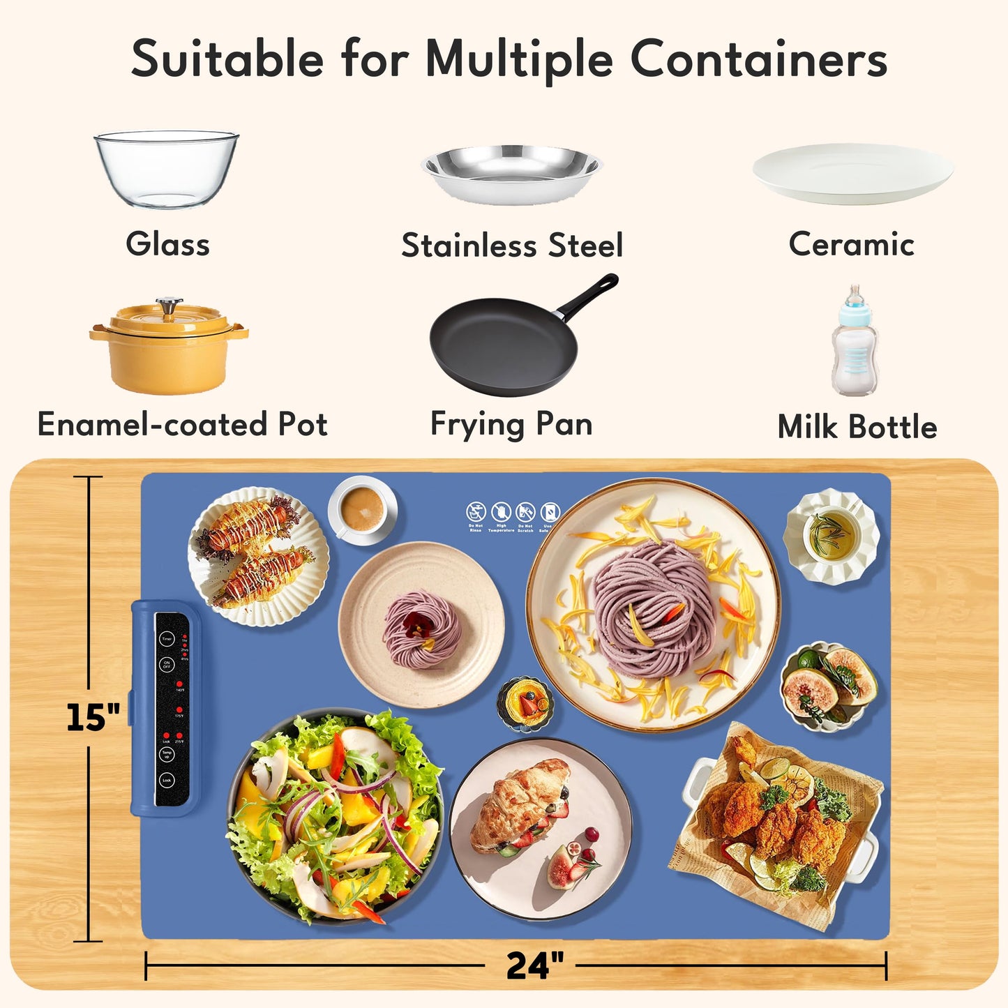 24"X15" Electric Warming Tray Roll up Food Warmers with Adjustable Temperature & Time for Home Parties and Buffets Use（Blue）