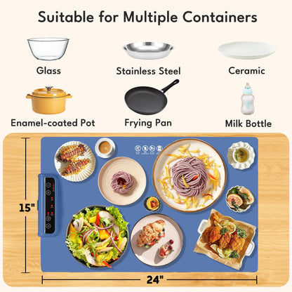 24"X15" Electric Warming Tray Roll up Food Warmers with Adjustable Temperature & Time for Home Parties and Buffets Use（Blue）