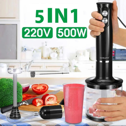 Immersion Hand Blender 5-In-1 Stick Blender with Chopper Beaker Whisk 2 Speed for Smoothies Shakes Sauces,Black