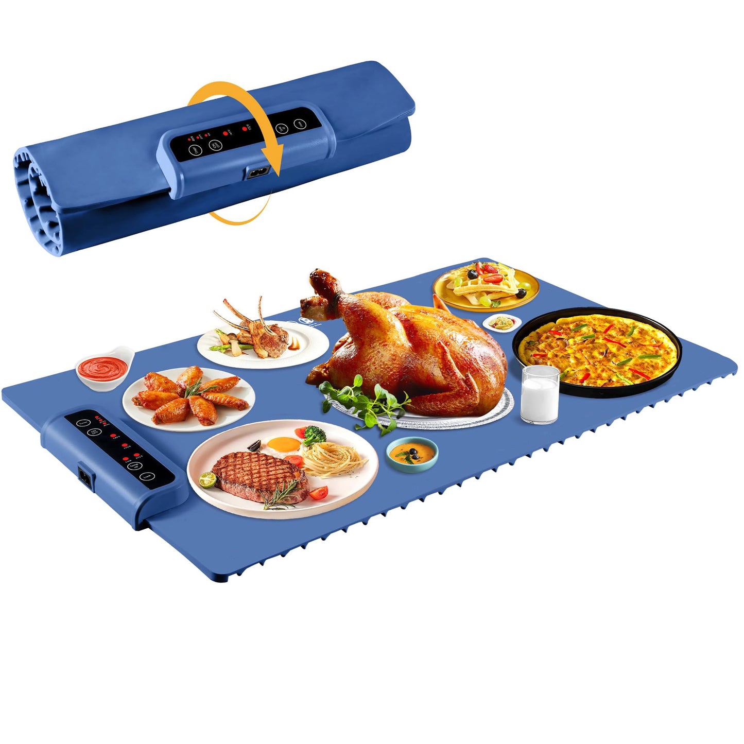 24"X15" Electric Warming Tray Roll up Food Warmers with Adjustable Temperature & Time for Home Parties and Buffets Use（Blue）