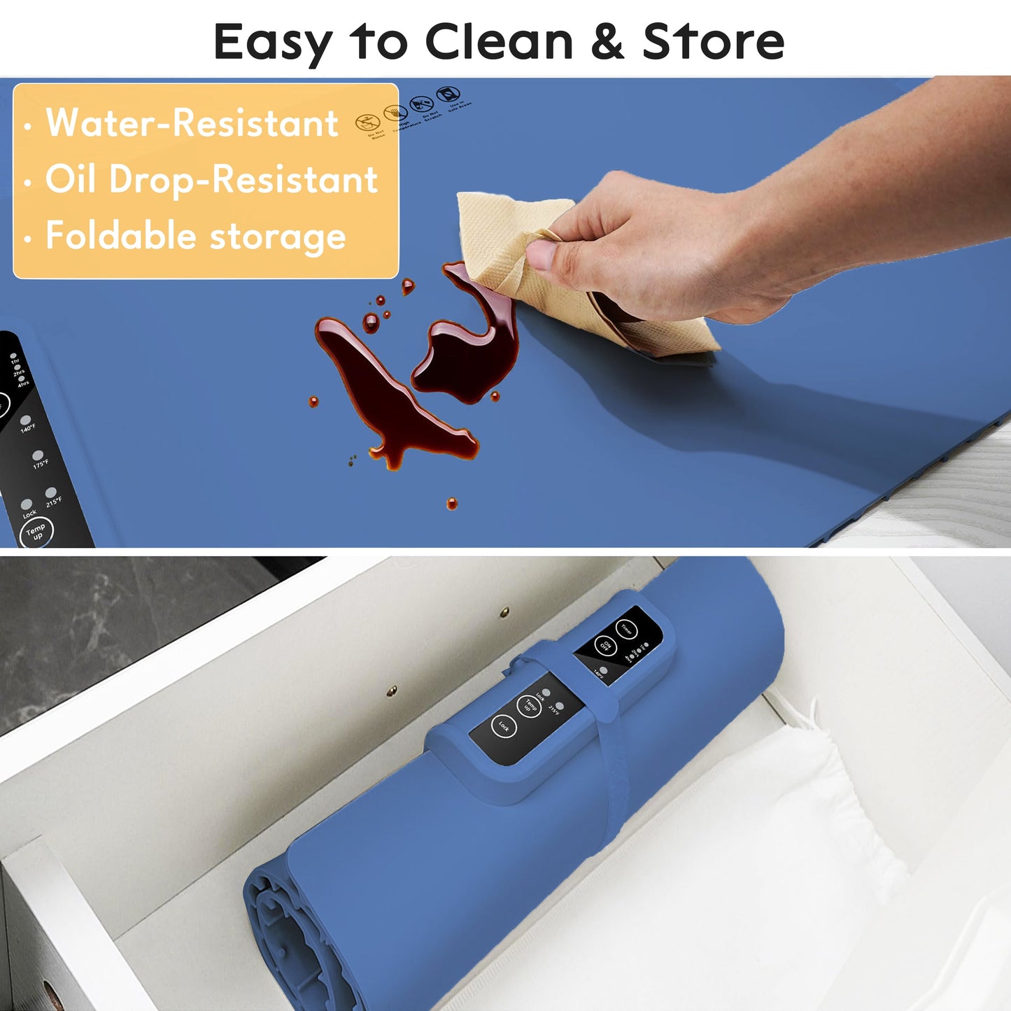 24"X15" Electric Warming Tray Roll up Food Warmers with Adjustable Temperature & Time for Home Parties and Buffets Use（Blue）