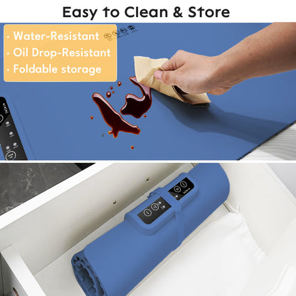 24"X15" Electric Warming Tray Roll up Food Warmers with Adjustable Temperature & Time for Home Parties and Buffets Use（Blue）