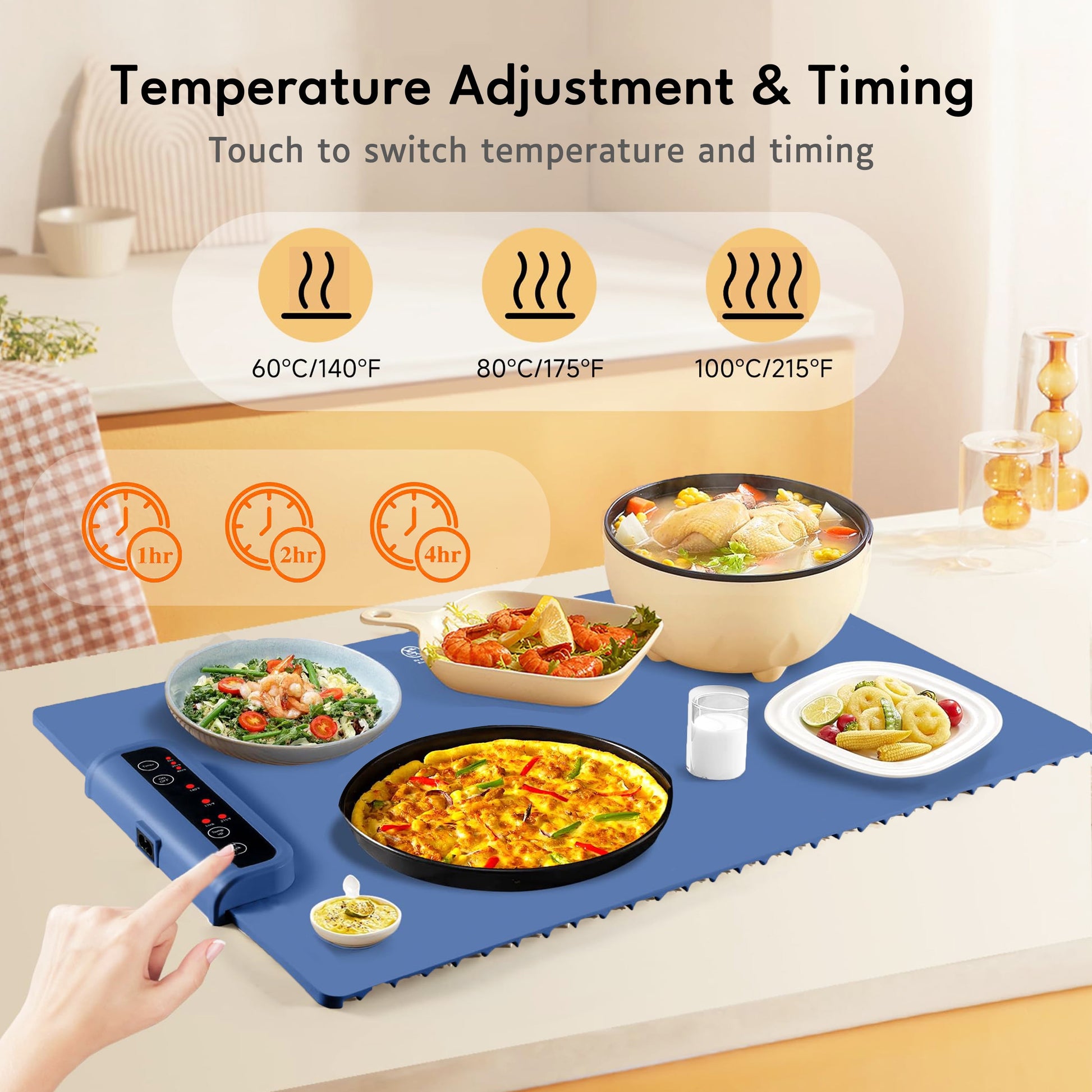 24"X15" Electric Warming Tray Roll up Food Warmers with Adjustable Temperature & Time for Home Parties and Buffets Use（Blue）